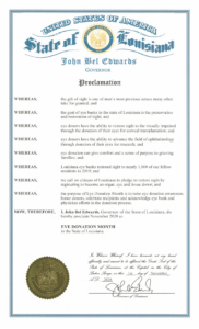 state of louisiana eye donation month proclamation november 2020