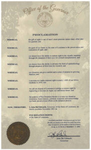 state of louisiana eye donation month proclamation november 2021